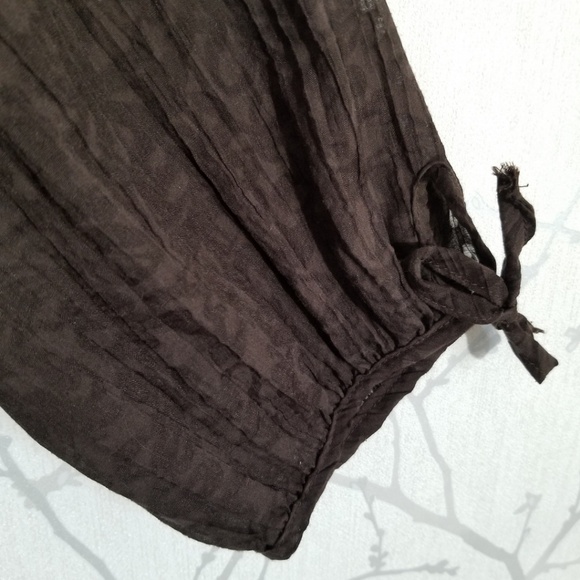 Michel Antoni Brown Sheer Burnout Crinkle Button Up Blouse 3/4 Sleeves - Picture 4 of 6